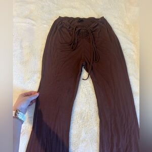 Women’s Chocolate Brown Drawstring Flare Legging Pants Size XS